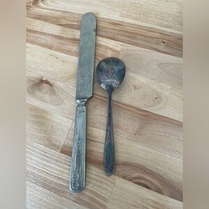 Vintage Silver Plate Knife and Spoon
